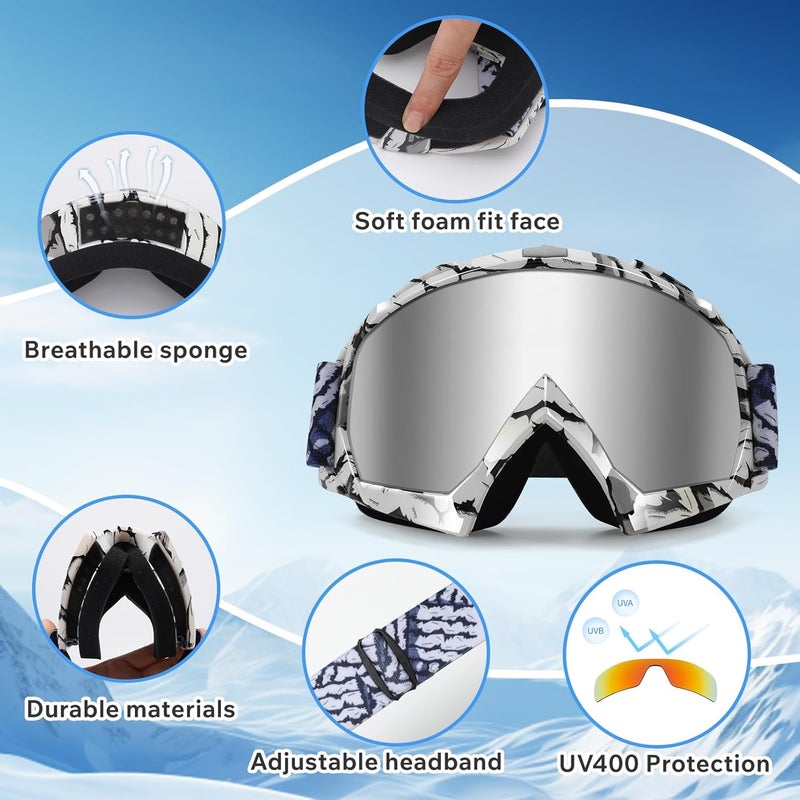 4-FQ Dirt Bike Goggles - Polarized MX Helmet Goggles for ATV, Motocross, Off-Road & Ski Eyewear - UV400 Anti Fog Scratch, Windproof Dustproof Goggle for Youth Men & Women - Sliver Lens - Image 4